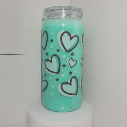 #4539 20oz Turquoise Hearts (Colored Liquid)